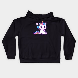 Cute Unicorn With Love Sign Hand Cartoon Kids Hoodie